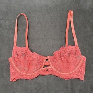 FREE PEOPLE Daydreamer Balconette Soft Cup Lace Bra Coral 32C